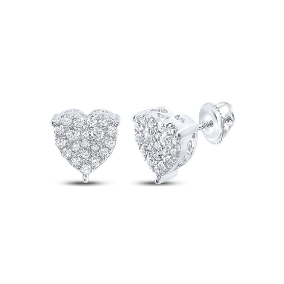 10k White Gold Womens Round Diamond Heart Earrings 1/2 Cttw
