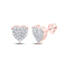  10k Rose Gold Womens Round Diamond Heart Earrings 1/2 Cttw