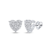  10k White Gold Womens Round Diamond Heart Earrings 3/4 Cttw