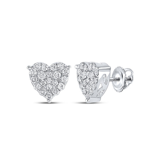 10k White Gold Womens Round Diamond Heart Earrings 3/4 Cttw