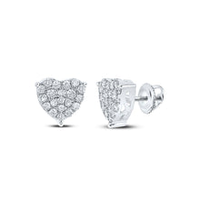  10k White Gold Womens Round Diamond Heart Earrings 1 Cttw