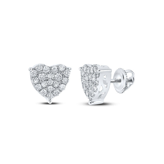10k White Gold Womens Round Diamond Heart Earrings 1 Cttw