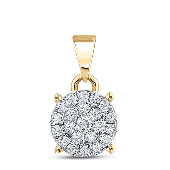 10k Yellow Gold Womens Round Diamond Cluster Pendant 1/6 Cttw