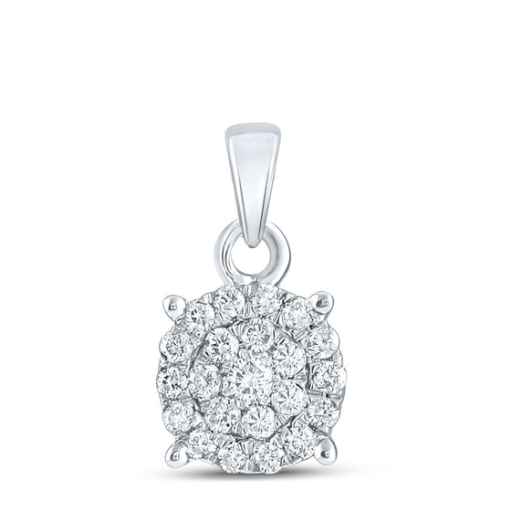 10k White Gold Womens Round Diamond Cluster Pendant 1/4 Cttw