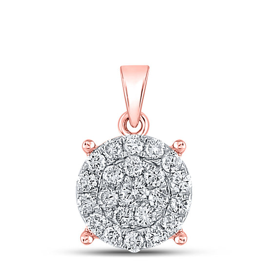10k Rose Gold Womens Round Diamond Cluster Pendant 1/2 Cttw