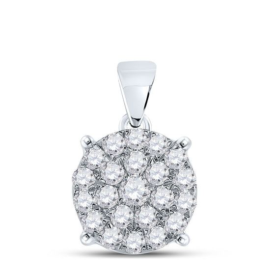 10k White Gold Womens Round Diamond Cluster Pendant 3/4 Cttw