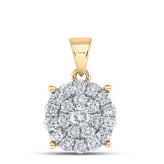 10k Yellow Gold Womens Round Diamond Cluster Pendant 1 Cttw