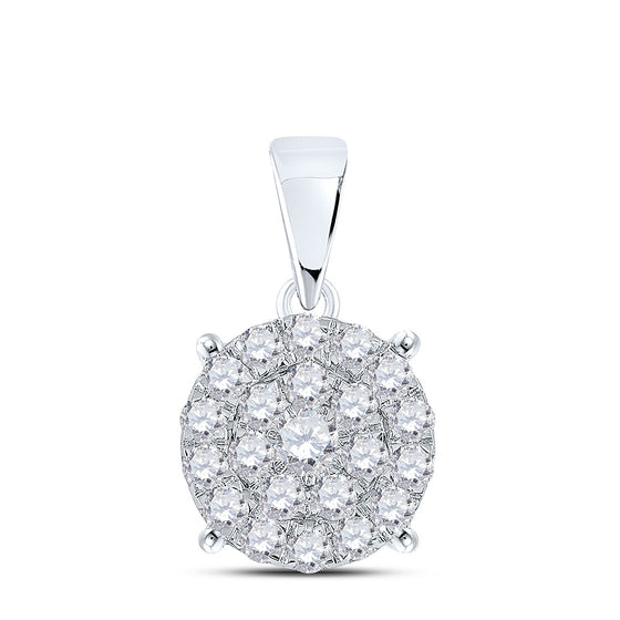 10k White Gold Womens Round Diamond Cluster Pendant 2 Cttw