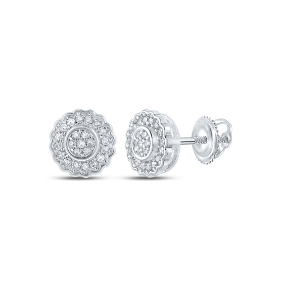 10k White Gold Womens Round Diamond Cluster Earrings 1/5 Cttw