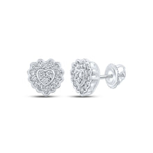  10k White Gold Womens Round Diamond Heart Earrings 1/6 Cttw