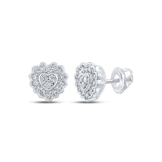 10k White Gold Womens Round Diamond Heart Earrings 1/6 Cttw