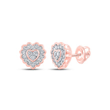  10k Rose Gold Womens Round Diamond Heart Earrings 1/6 Cttw