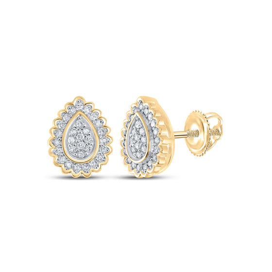10k Yellow Gold Womens Round Diamond Teardrop Earrings 1/4 Cttw