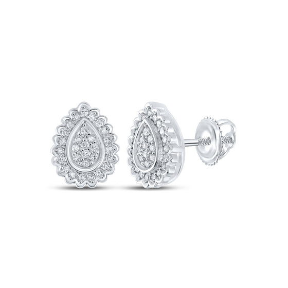 10k White Gold Womens Round Diamond Teardrop Earrings 1/4 Cttw