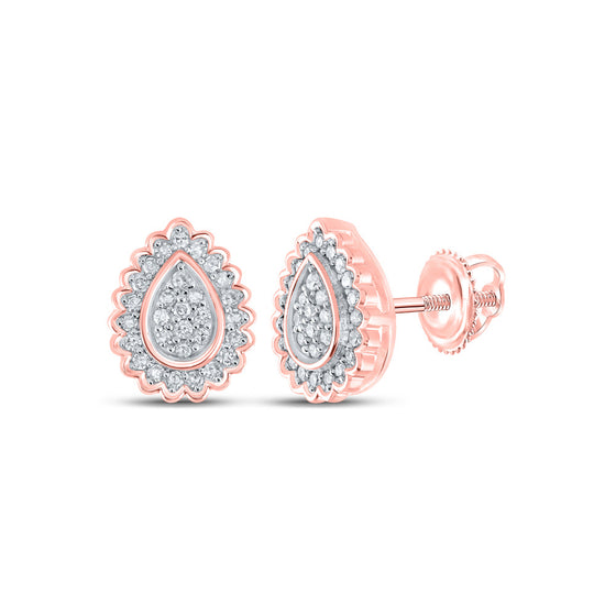 10k Rose Gold Womens Round Diamond Teardrop Earrings 1/4 Cttw