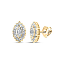  10k Yellow Gold Womens Round Diamond Oval Cluster Earrings 1/5 Cttw