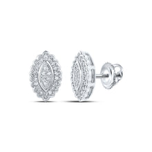  10k White Gold Womens Round Diamond Oval Cluster Earrings 1/5 Cttw