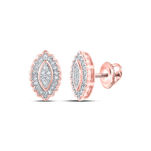  10k Rose Gold Womens Round Diamond Oval Cluster Earrings 1/5 Cttw