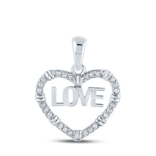  10k White Gold Womens Round Diamond Love Heart Pendant 1/6 Cttw