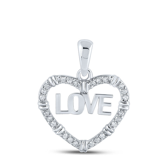 10k White Gold Womens Round Diamond Love Heart Pendant 1/6 Cttw