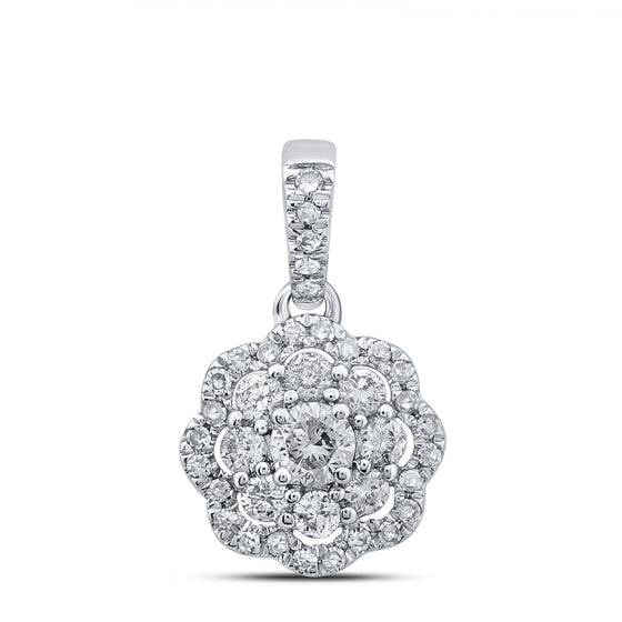10k White Gold Womens Round Diamond Cluster Pendant 1/4 Cttw