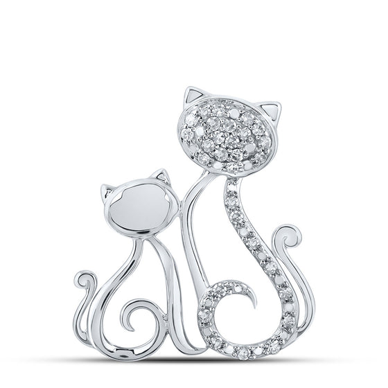 10k White Gold Womens Round Diamond Cat Kitty Animal Pendant 1/8 Cttw
