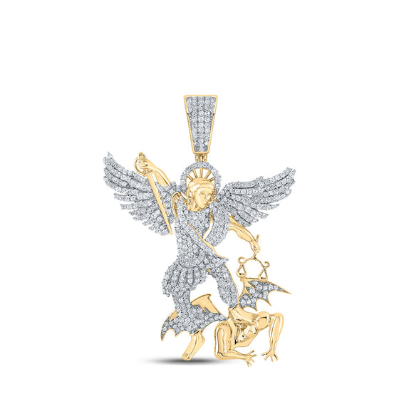 10k Yellow Gold Mens Round Diamond Archangel Charm Pendant 1-1/5 Cttw