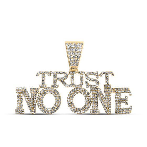 10k Yellow Gold Mens Round Diamond TRUST NO ONE Phrase Charm Pendant 2-1/3 Cttw