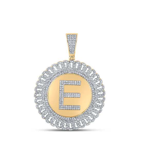 10k Yellow Gold Mens Round Diamond E Letter Charm Pendant 1-1/4 Cttw