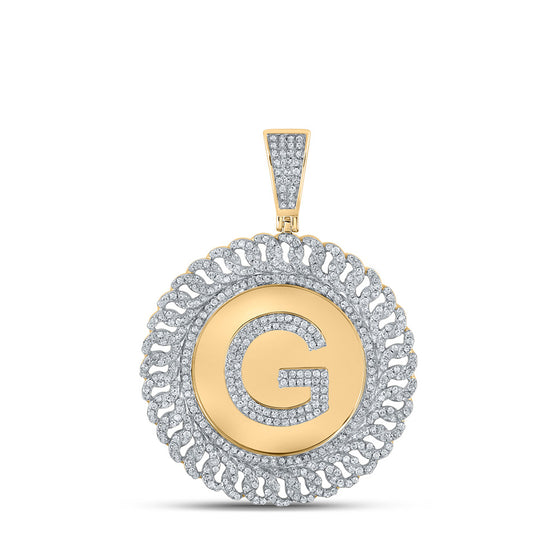 10k Yellow Gold Mens Round Diamond G Letter Charm Pendant 1-1/4 Cttw