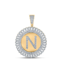  10k Yellow Gold Mens Round Diamond Letter N Circle Charm Pendant 1-1/4 Cttw