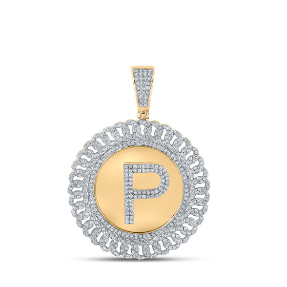 10k Yellow Gold Mens Round Diamond Letter P Circle Charm Pendant 1-1/4 Cttw