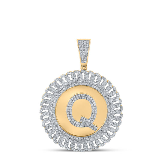 10k Yellow Gold Mens Round Diamond Letter Q Circle Charm Pendant 1-1/3 Cttw