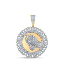  10k Yellow Gold Mens Round Diamond Prayer Hands Circle Charm Pendant 1-1/3 Cttw