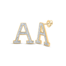  10k Yellow Gold Womens Round Diamond A Initial Letter Earrings 1/6 Cttw
