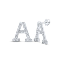  10k White Gold Womens Round Diamond A Initial Letter Earrings 1/6 Cttw