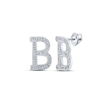  10k White Gold Womens Round Diamond B Initial Letter Earrings 1/6 Cttw