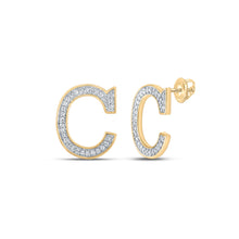  10k Yellow Gold Womens Round Diamond C Initial Letter Earrings 1/8 Cttw