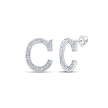  10k White Gold Womens Round Diamond C Initial Letter Earrings 1/8 Cttw