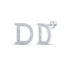  10k White Gold Womens Round Diamond D Initial Letter Earrings 1/6 Cttw