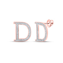  10k Rose Gold Womens Round Diamond D Initial Letter Earrings 1/6 Cttw