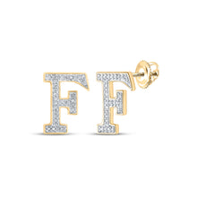  10k Yellow Gold Womens Round Diamond F Initial Letter Earrings 1/8 Cttw