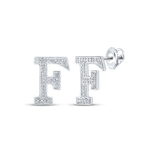  10k White Gold Womens Round Diamond F Initial Letter Earrings 1/8 Cttw