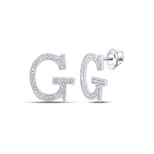  10k White Gold Womens Round Diamond G Initial Letter Earrings 1/6 Cttw