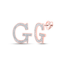  10k Rose Gold Womens Round Diamond G Initial Letter Earrings 1/6 Cttw