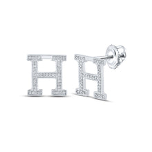  10k White Gold Womens Round Diamond H Initial Letter Earrings 1/5 Cttw