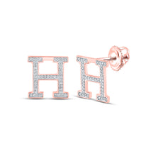  10k Rose Gold Womens Round Diamond H Initial Letter Earrings 1/5 Cttw