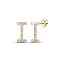  10k Yellow Gold Womens Round Diamond I Initial Letter Earrings 1/10 Cttw
