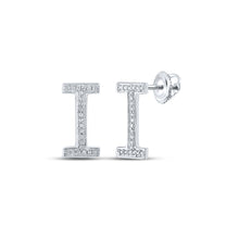  10k White Gold Womens Round Diamond I Initial Letter Earrings 1/10 Cttw