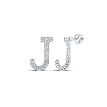  10k White Gold Womens Round Diamond J Initial Letter Earrings 1/10 Cttw